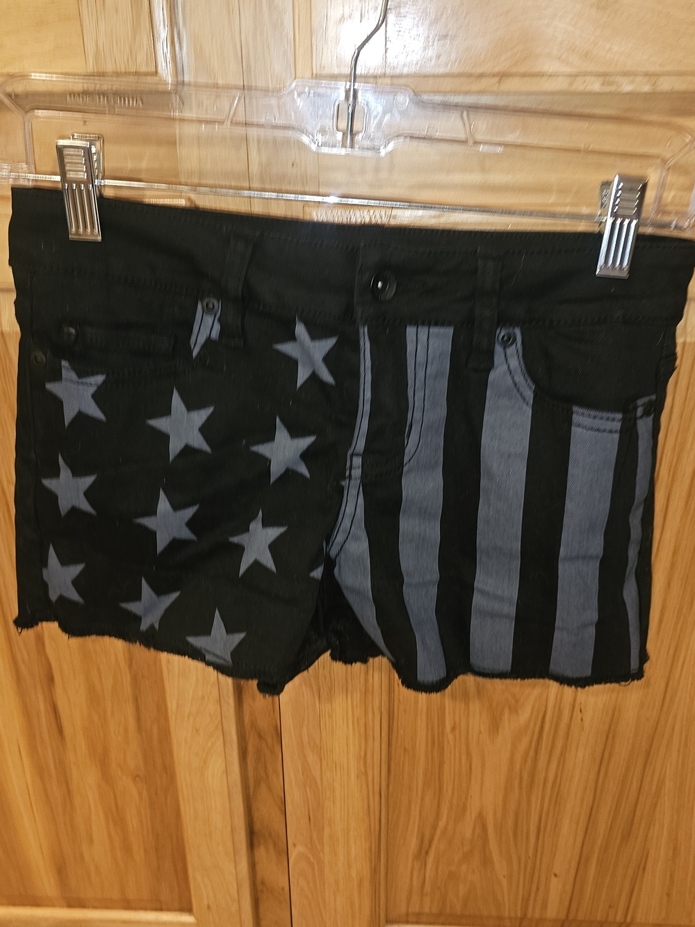 Lovesick Black & Gray Star-Stripe Denim Shorts